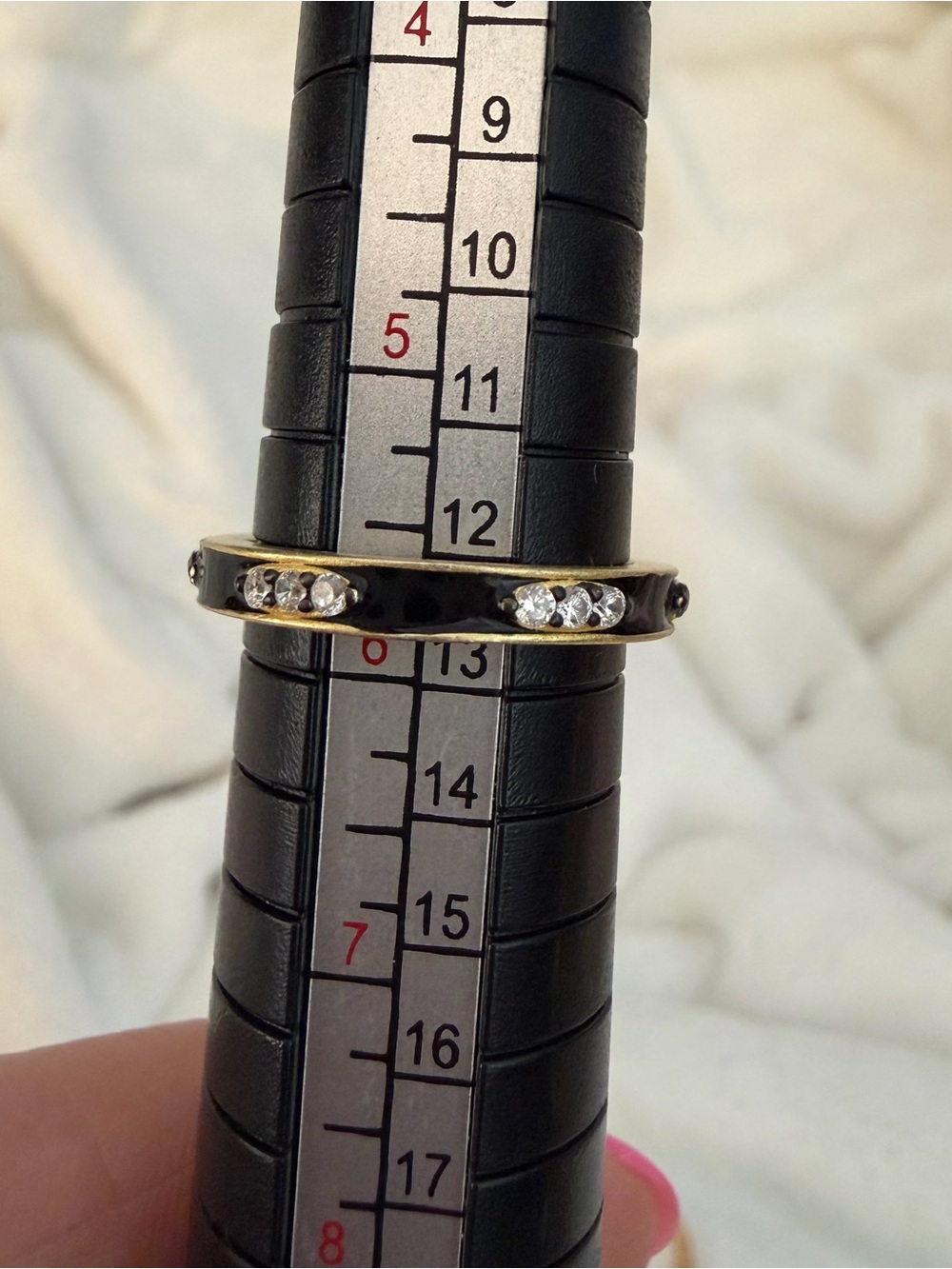 Freida Rothman Black Enamel and Gold Crystal Accent Women's Ring
